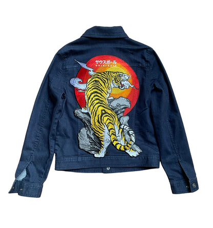 Blouson jean broderie tigre