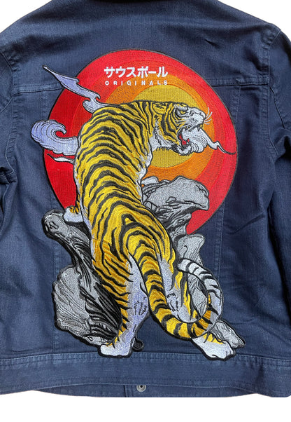 Blouson jean broderie tigre